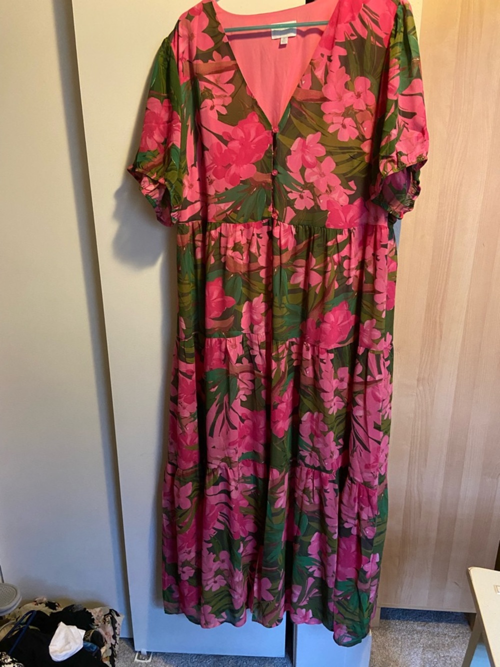 Sugarlips Pink & Green Floral V-Neck Maxi Dress - Picture 2 of 4